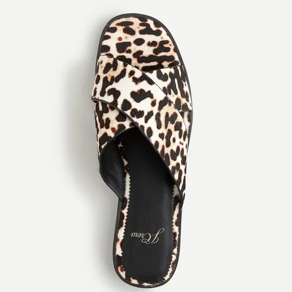 🆕{{J. Crew} Leopard Calf Hair Cross-Strap Sandals