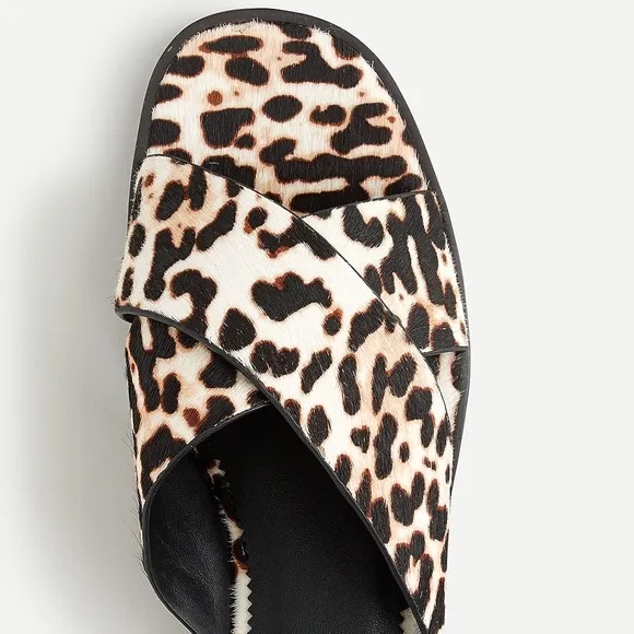 🆕{{J. Crew} Leopard Calf Hair Cross-Strap Sandals