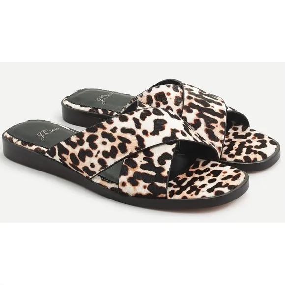 🆕{{J. Crew} Leopard Calf Hair Cross-Strap Sandals