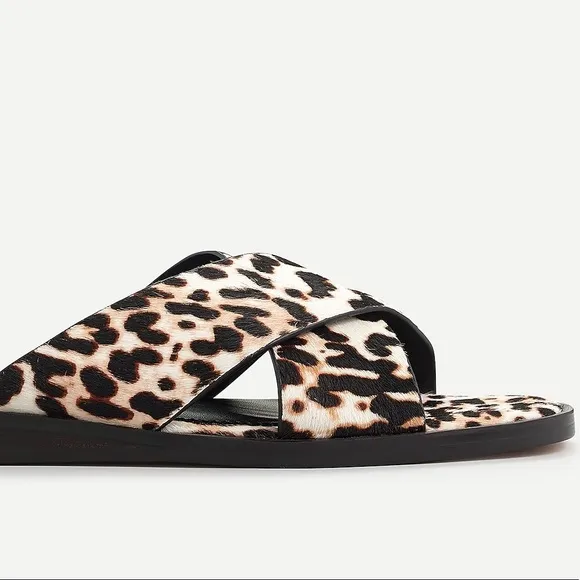 🆕{{J. Crew} Leopard Calf Hair Cross-Strap Sandals