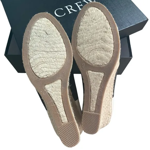 J. Crew New Seville Black White Stripe Canvas Wedge Espadrilles Women’s 9 NIB