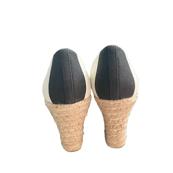 J. Crew New Seville Black White Stripe Canvas Wedge Espadrilles Women’s 9 NIB