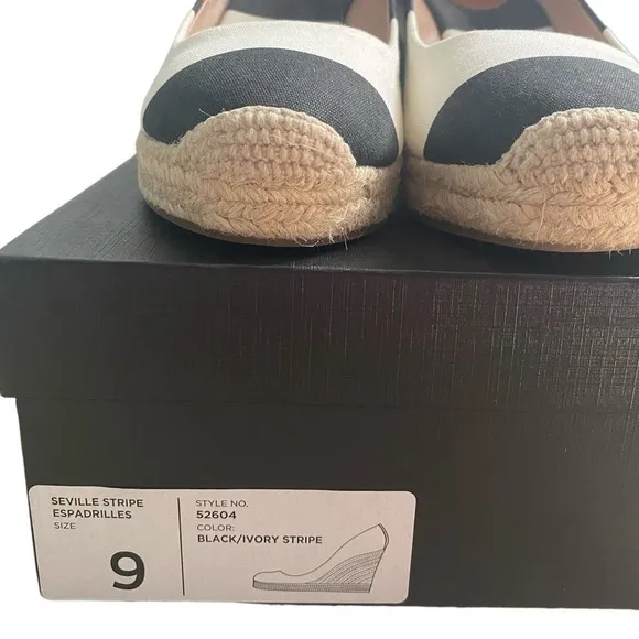 J. Crew New Seville Black White Stripe Canvas Wedge Espadrilles Women’s 9 NIB