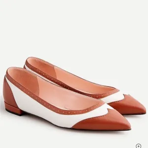 J. Crew Pointed Toe Leather Spectator Flats Size 7.5 brown and Cream