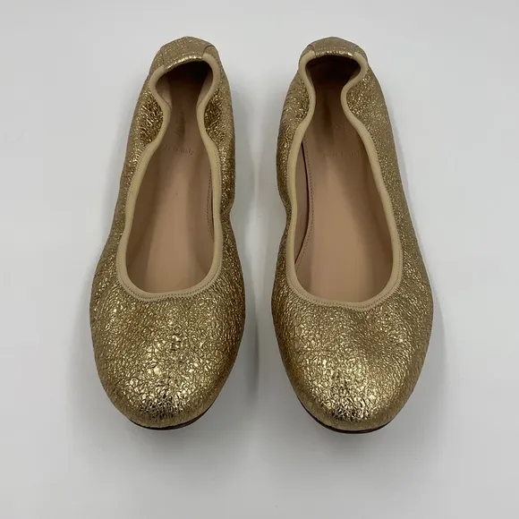 J. Crew RARE EUC Lea Ballet Flats in Gold Metallic Leather Crinkle G0972 Sz 10