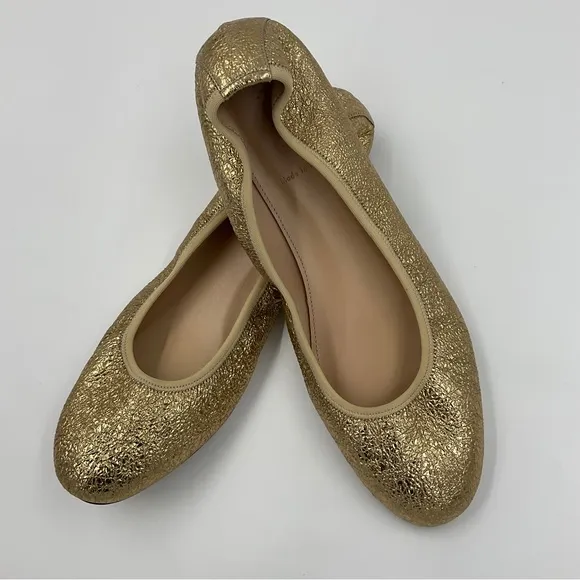 J. Crew RARE EUC Lea Ballet Flats in Gold Metallic Leather Crinkle G0972 Sz 10