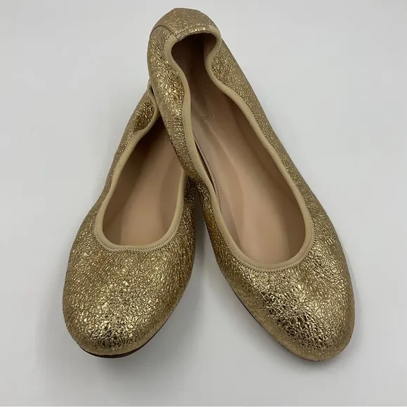 J. Crew RARE EUC Lea Ballet Flats in Gold Metallic Leather Crinkle G0972 Sz 10