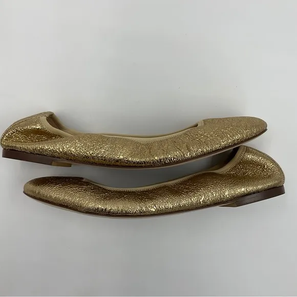 J. Crew RARE EUC Lea Ballet Flats in Gold Metallic Leather Crinkle G0972 Sz 10