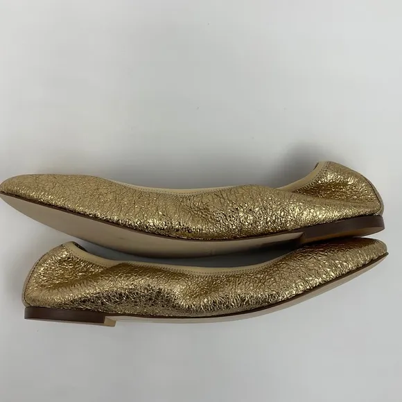 J. Crew RARE EUC Lea Ballet Flats in Gold Metallic Leather Crinkle G0972 Sz 10