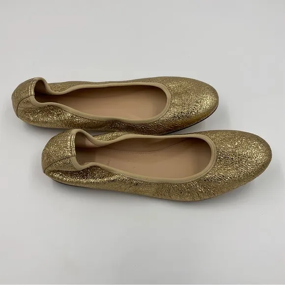 J. Crew RARE EUC Lea Ballet Flats in Gold Metallic Leather Crinkle G0972 Sz 10