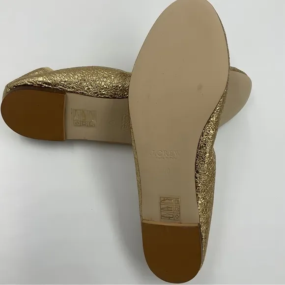 J. Crew RARE EUC Lea Ballet Flats in Gold Metallic Leather Crinkle G0972 Sz 10