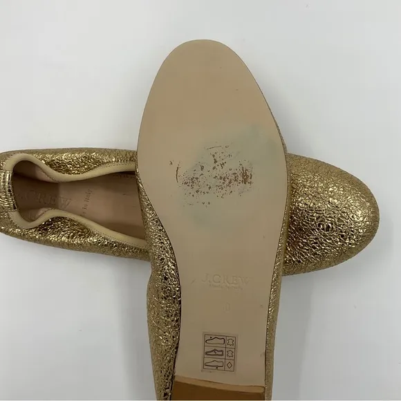 J. Crew RARE EUC Lea Ballet Flats in Gold Metallic Leather Crinkle G0972 Sz 10