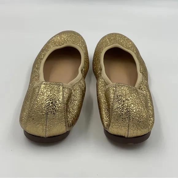 J. Crew RARE EUC Lea Ballet Flats in Gold Metallic Leather Crinkle G0972 Sz 10