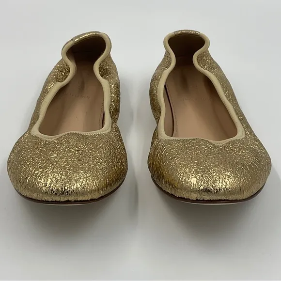 J. Crew RARE EUC Lea Ballet Flats in Gold Metallic Leather Crinkle G0972 Sz 10