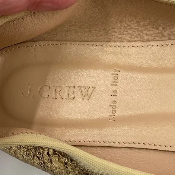J. Crew RARE EUC Lea Ballet Flats in Gold Metallic Leather Crinkle G0972 Sz 10