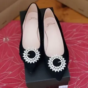 J. Crew Suede Jeweled Embellished Buckle Flats Black Size 6 Pointy Toe
