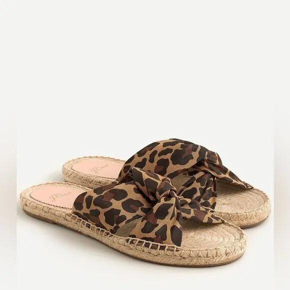 J Crew Twisted Knot Espadrille Sandals in Leopard Canvas NWT