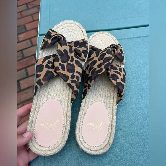 J Crew Twisted Knot Espadrille Sandals in Leopard Canvas NWT