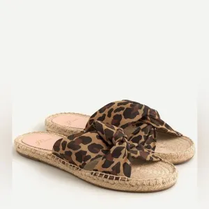 J Crew Twisted Knot Espadrille Sandals in Leopard Canvas NWT