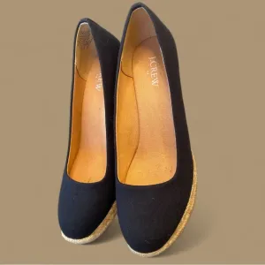 J Crew Women's 7.5 Navy Blue Canvas Espadrilles Wedge Heels Shoes Slip On