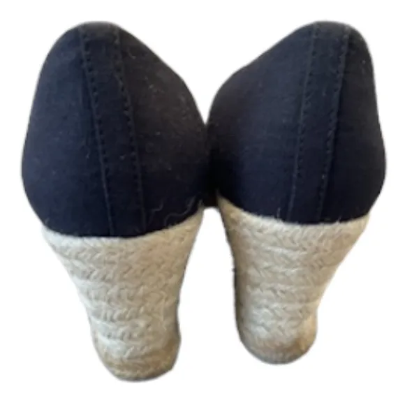 J Crew Women's 7.5 Navy Blue Canvas Espadrilles Wedge Heels Shoes Slip On