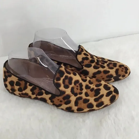 J Crew Women’s Leopard Calf Hair Loafer Flats Black/Tan Size 7.5