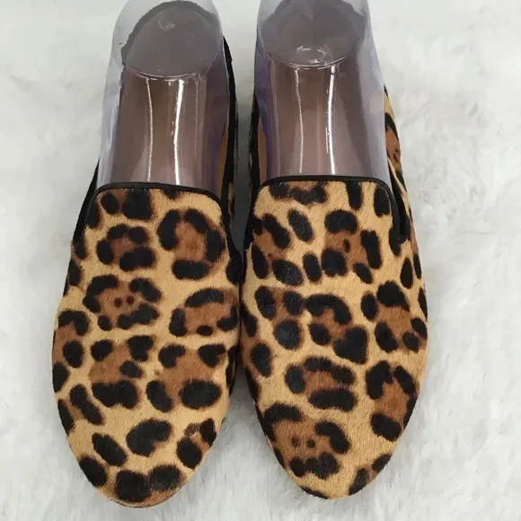 J Crew Women’s Leopard Calf Hair Loafer Flats Black/Tan Size 7.5