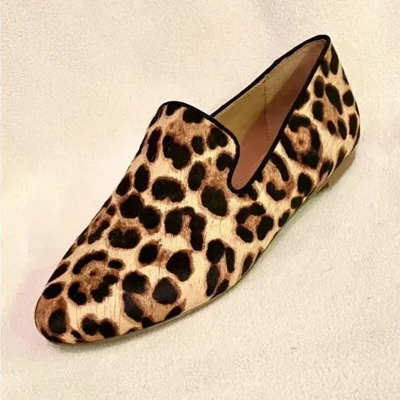 J Crew Women’s Leopard Calf Hair Loafer Flats Black/Tan Size 7.5