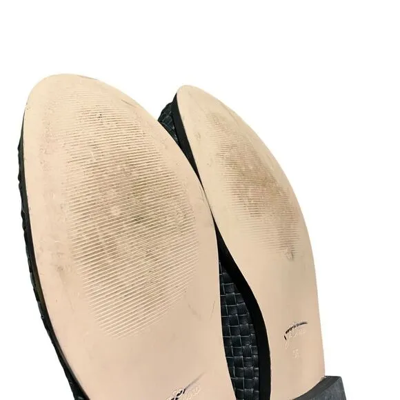J Crew Shoes 9.5 Black Winona Penny Loafers Woven Italian Leather White Preppy