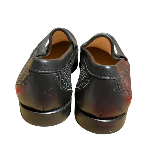 J Crew Shoes 9.5 Black Winona Penny Loafers Woven Italian Leather White Preppy