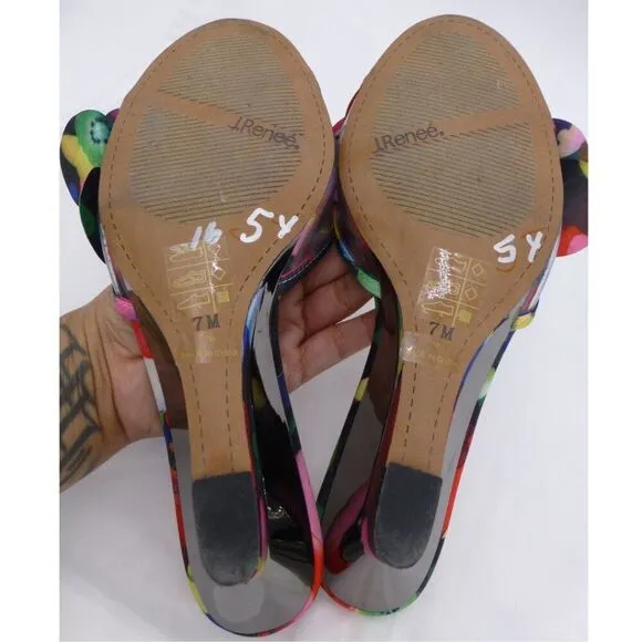 J. Renee Colorful Davan Floral Reflective Wedged Sandals