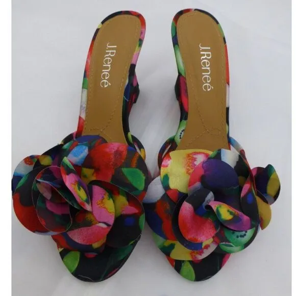 J. Renee Colorful Davan Floral Reflective Wedged Sandals