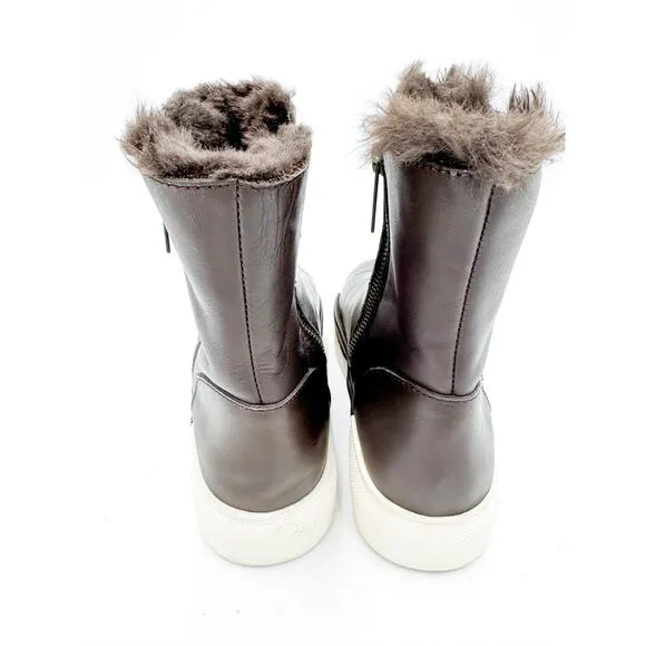 J Slides Fur Lined Leather Hi Top Platform Boots Sneakers  Size 7.5