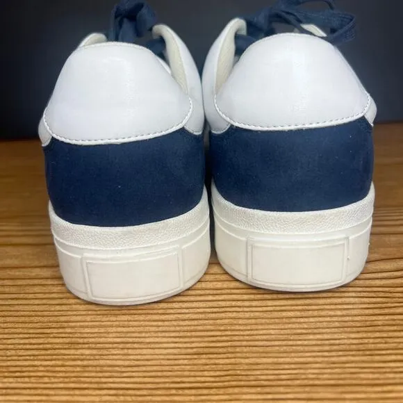 J Slides NYC White Navy Leather Suede Gabbie Platform Sneakers Womens 9