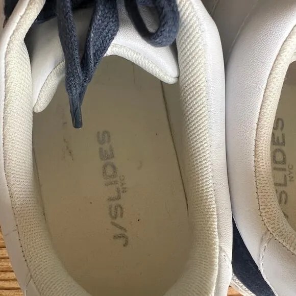 J Slides NYC White Navy Leather Suede Gabbie Platform Sneakers Womens 9