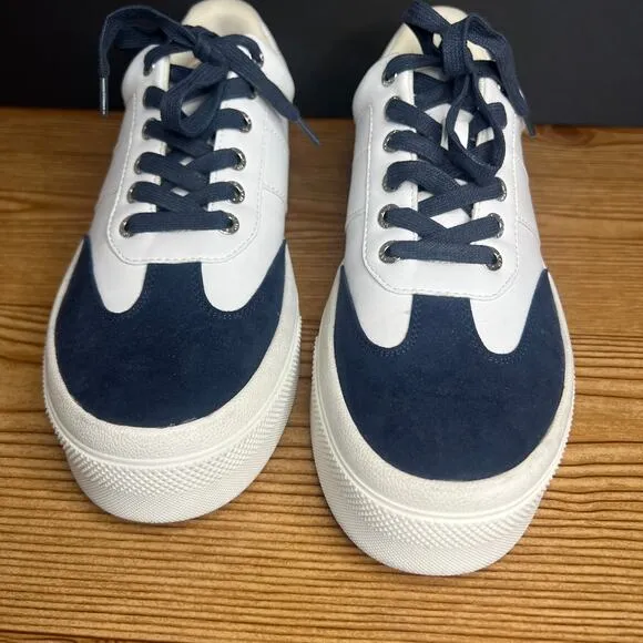 J Slides NYC White Navy Leather Suede Gabbie Platform Sneakers Womens 9