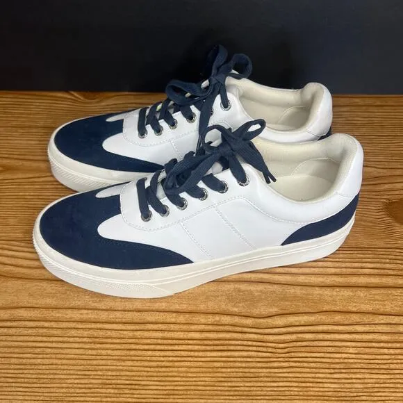 J Slides NYC White Navy Leather Suede Gabbie Platform Sneakers Womens 9