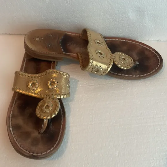 Jack Rogers 1960 sandals whipstitched flats metallic gold slip on women’s size 8