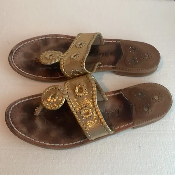 Jack Rogers 1960 sandals whipstitched flats metallic gold slip on women’s size 8