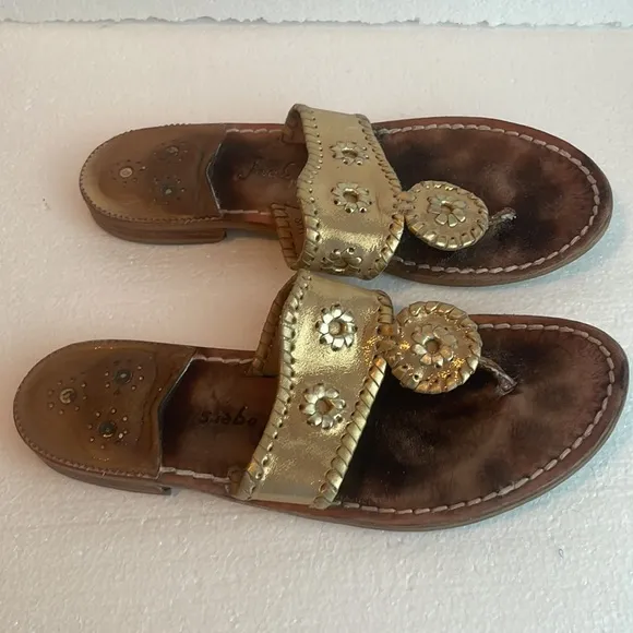 Jack Rogers 1960 sandals whipstitched flats metallic gold slip on women’s size 8