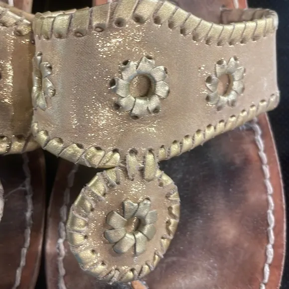Jack Rogers 1960 sandals whipstitched flats metallic gold slip on women’s size 8