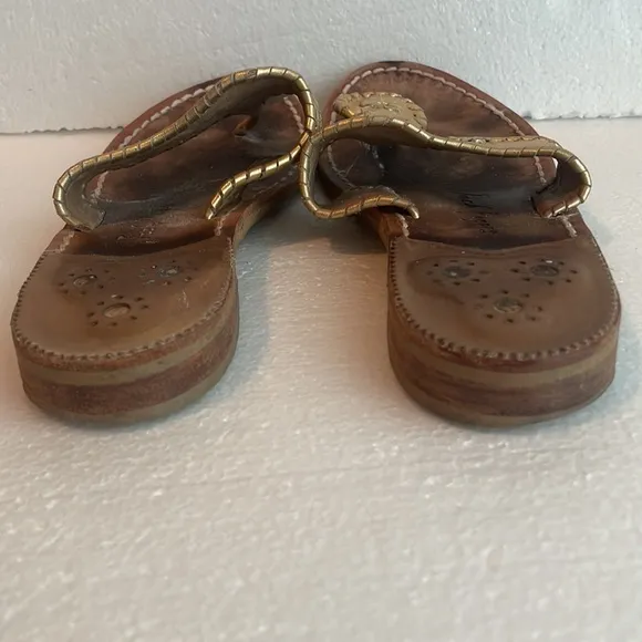 Jack Rogers 1960 sandals whipstitched flats metallic gold slip on women’s size 8