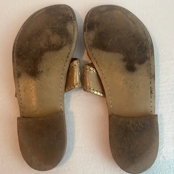 Jack Rogers 1960 sandals whipstitched flats metallic gold slip on women’s size 8