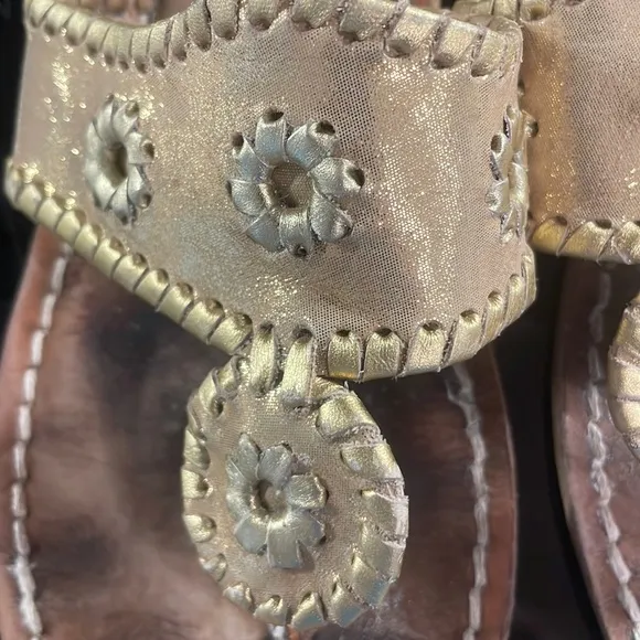 Jack Rogers 1960 sandals whipstitched flats metallic gold slip on women’s size 8
