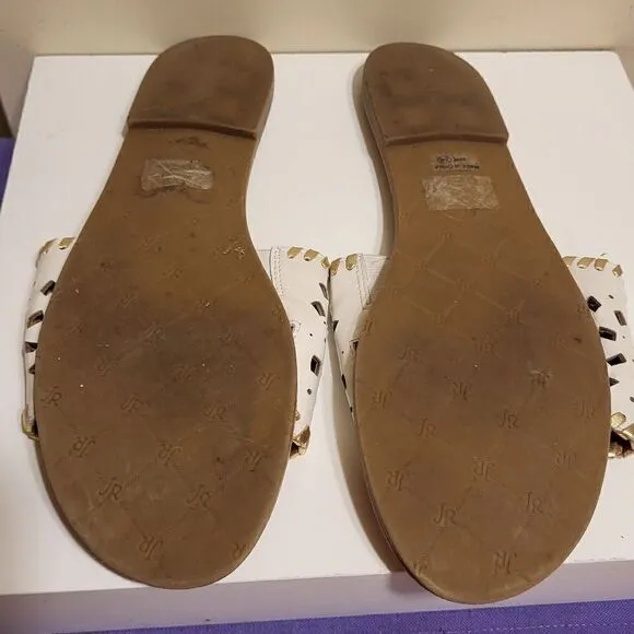 Jack Rogers &quot;Delilah&quot; White/Gold Perforated Leather Slide Sandals sz.10 Ret $128