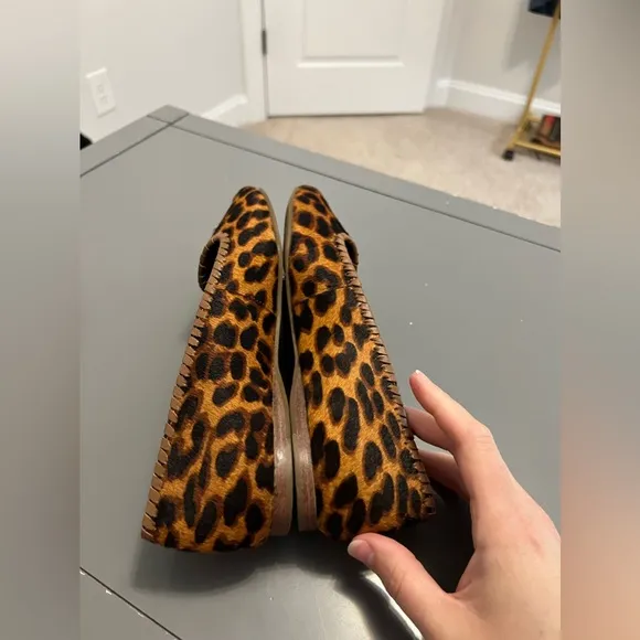 Jack Rogers Brown and Black Leopard Print Calf Hair Almond Toe Flats