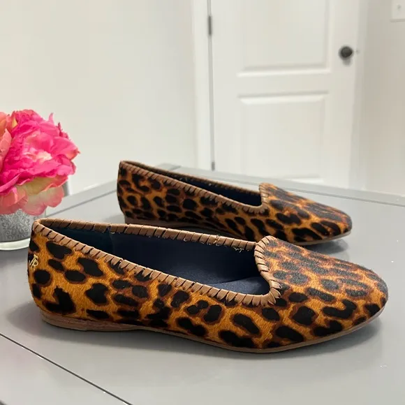 Jack Rogers Brown and Black Leopard Print Calf Hair Almond Toe Flats