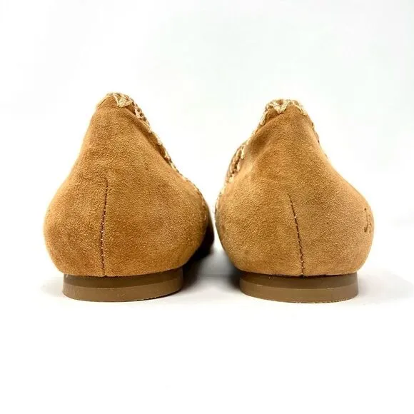 Jack Rogers Ellie Suede II Oak Tan Brown Whip Stitch Detail Ballerina Flats 7.5