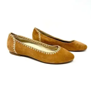 Jack Rogers Ellie Suede II Oak Tan Brown Whip Stitch Detail Ballerina Flats 7.5