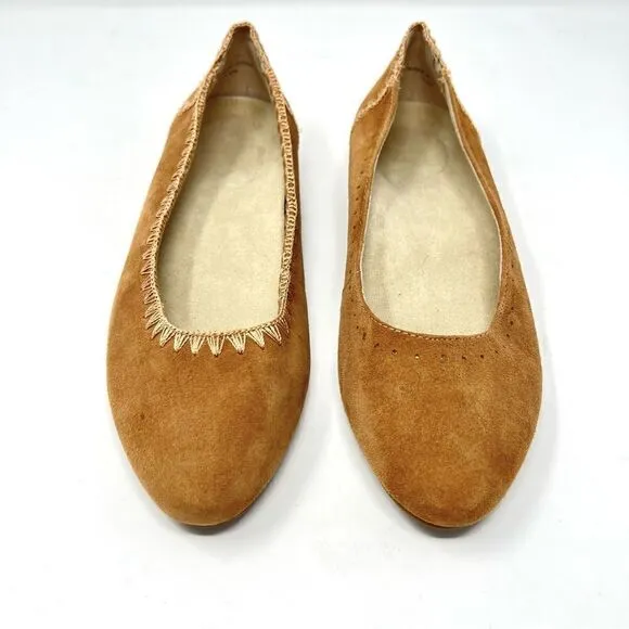 Jack Rogers Ellie Suede II Oak Tan Brown Whip Stitch Detail Ballerina Flats 7.5